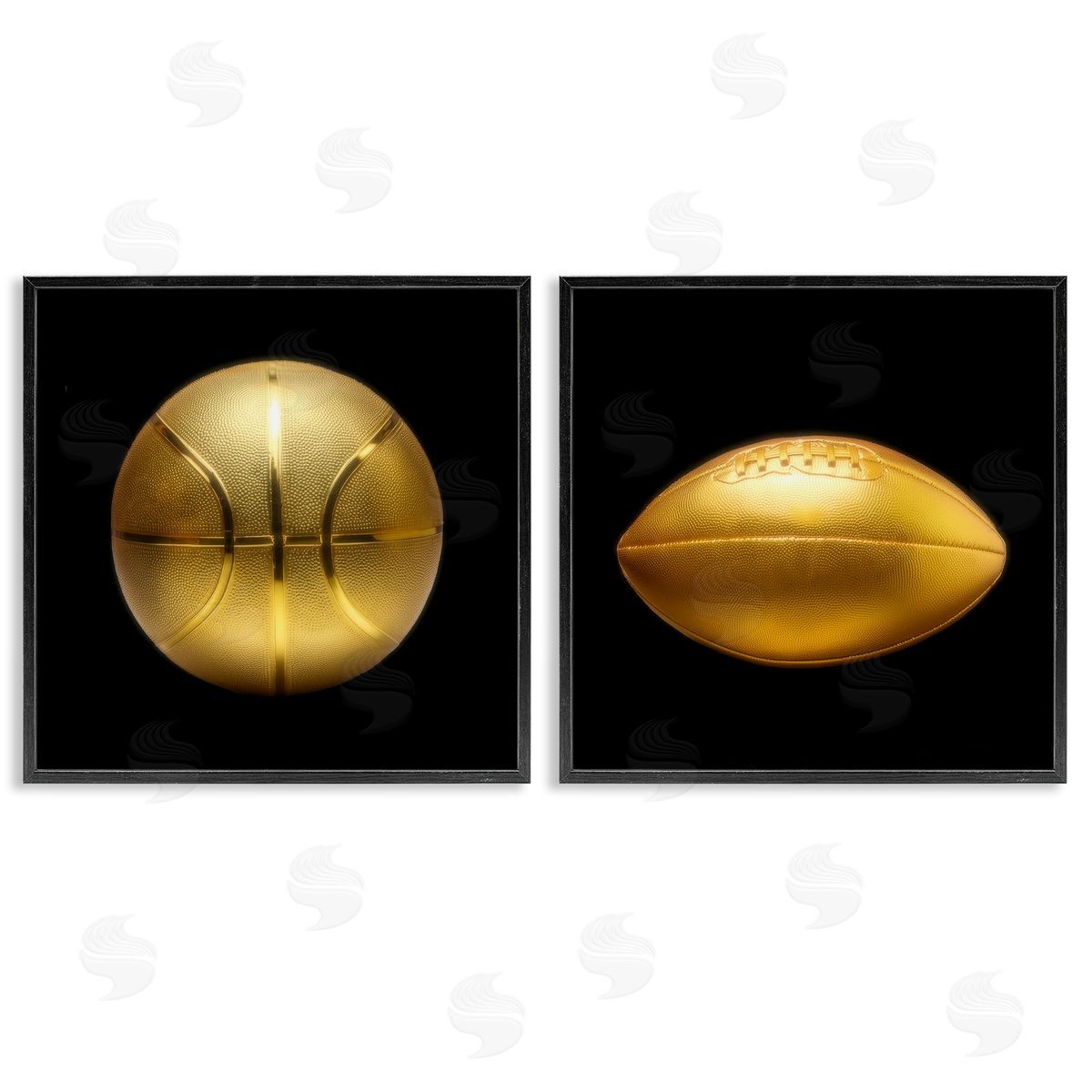 Golden Designer Sports Balls Black Frame Print Wall Art, Home Decor by Graffi*tee Studios