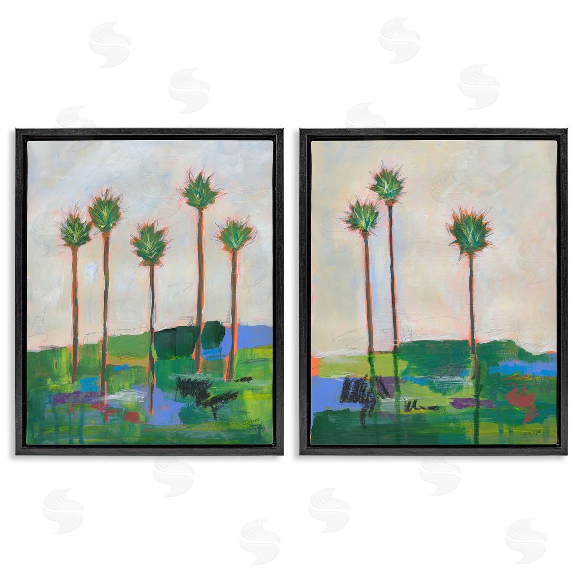 Brushed Palm Landscape Black Floating Frame Canvas Wall Art, Home Decor by Jan Weiss