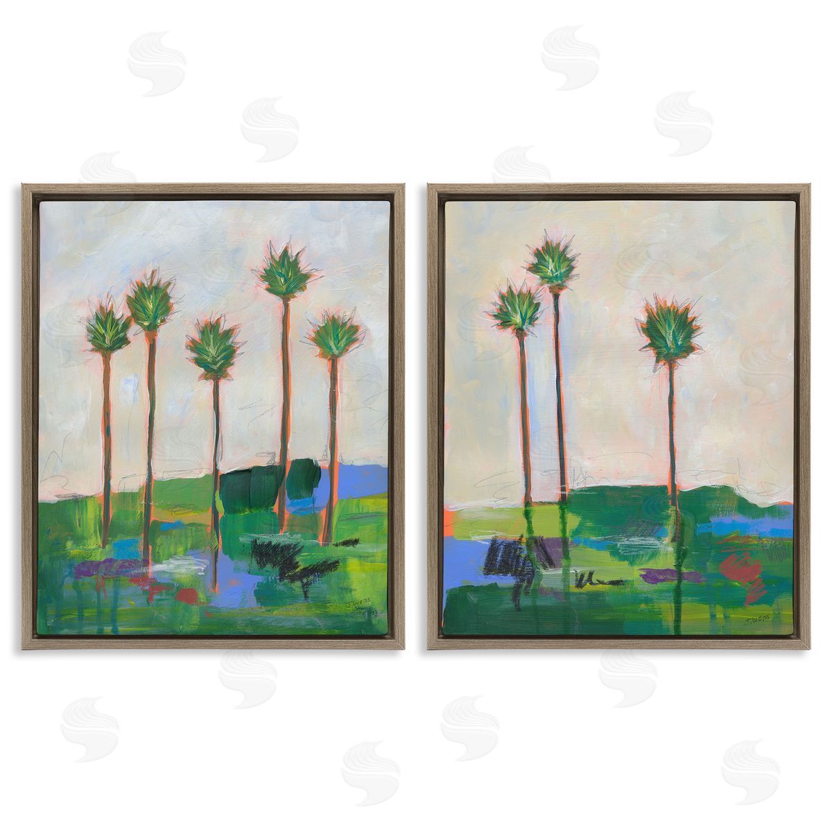 Brushed Palm Landscape Brown Floating Frame Canvas Wall Art, Home Decor by Jan Weiss