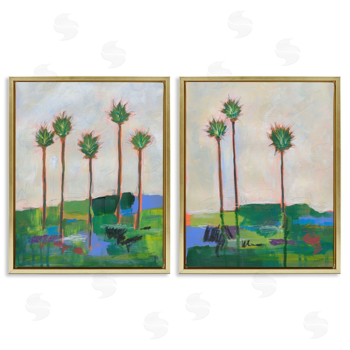 Brushed Palm Landscape Gold Floating Frame Canvas Wall Art, Home Decor by Jan Weiss