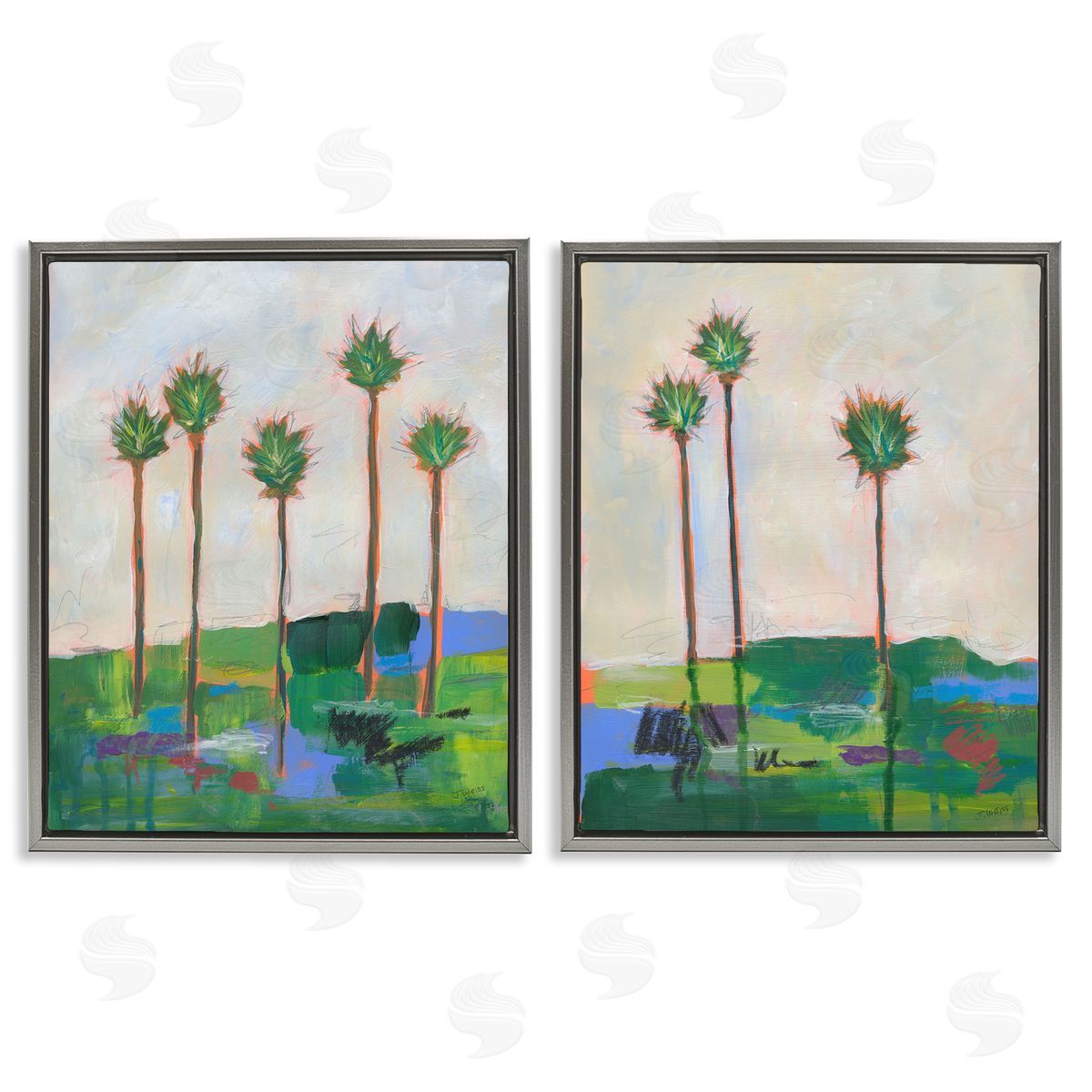 Brushed Palm Landscape Grey Floating Frame Canvas Wall Art, Home Decor by Jan Weiss