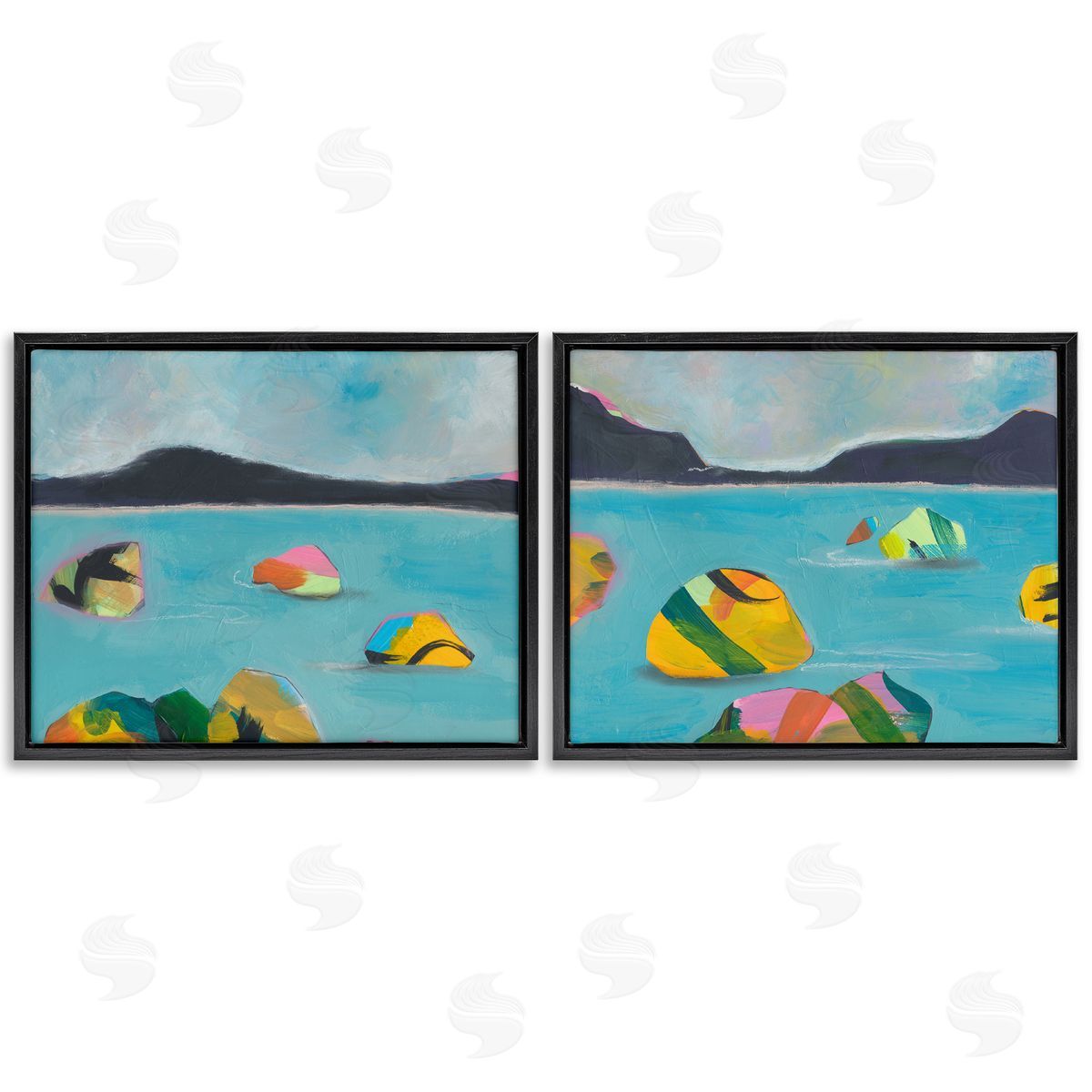 Beach Buoys in Sea Black Floating Frame Canvas Wall Art, Home Decor by Jan Weiss