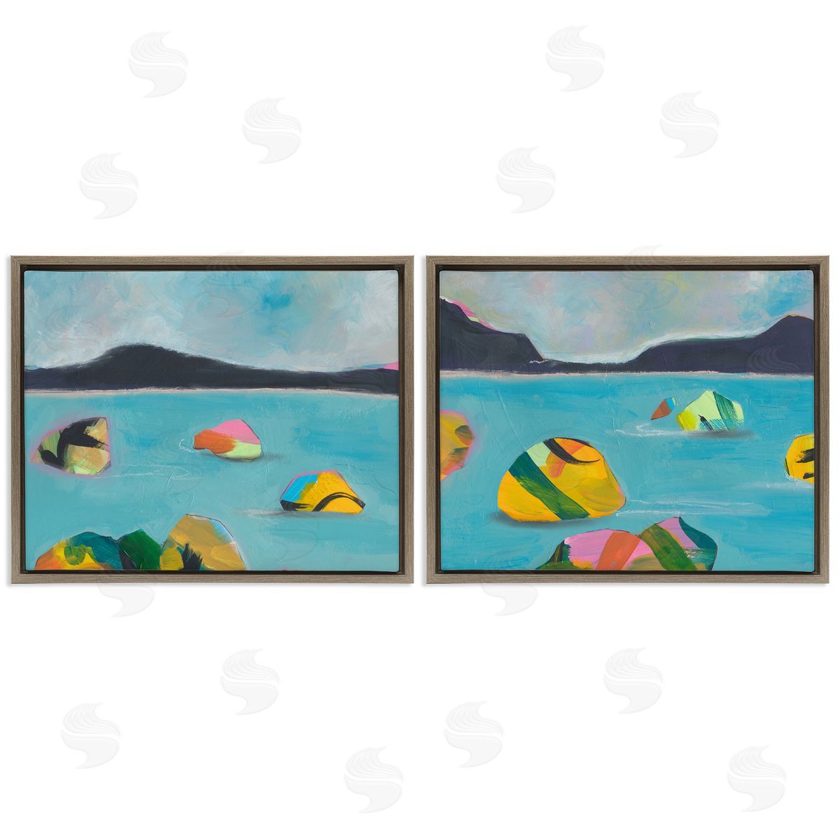 Beach Buoys in Sea Brown Floating Frame Canvas Wall Art, Home Decor by Jan Weiss