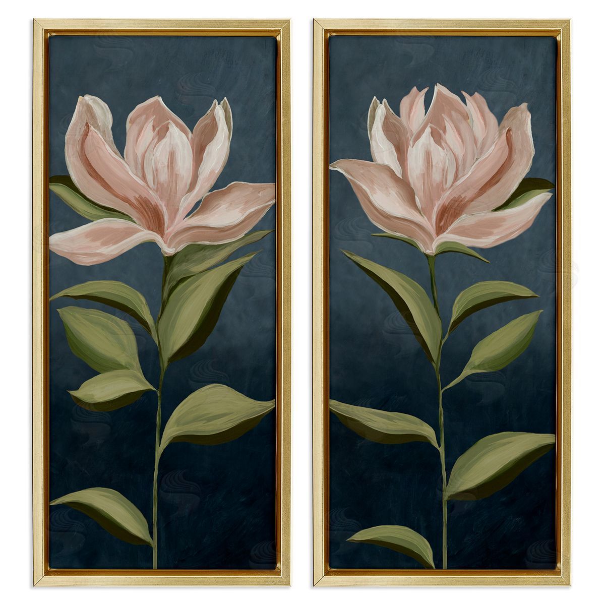 Pink Petaled Blooms Gold Floating Frame Canvas Wall Art, Home Decor by Jacob Q