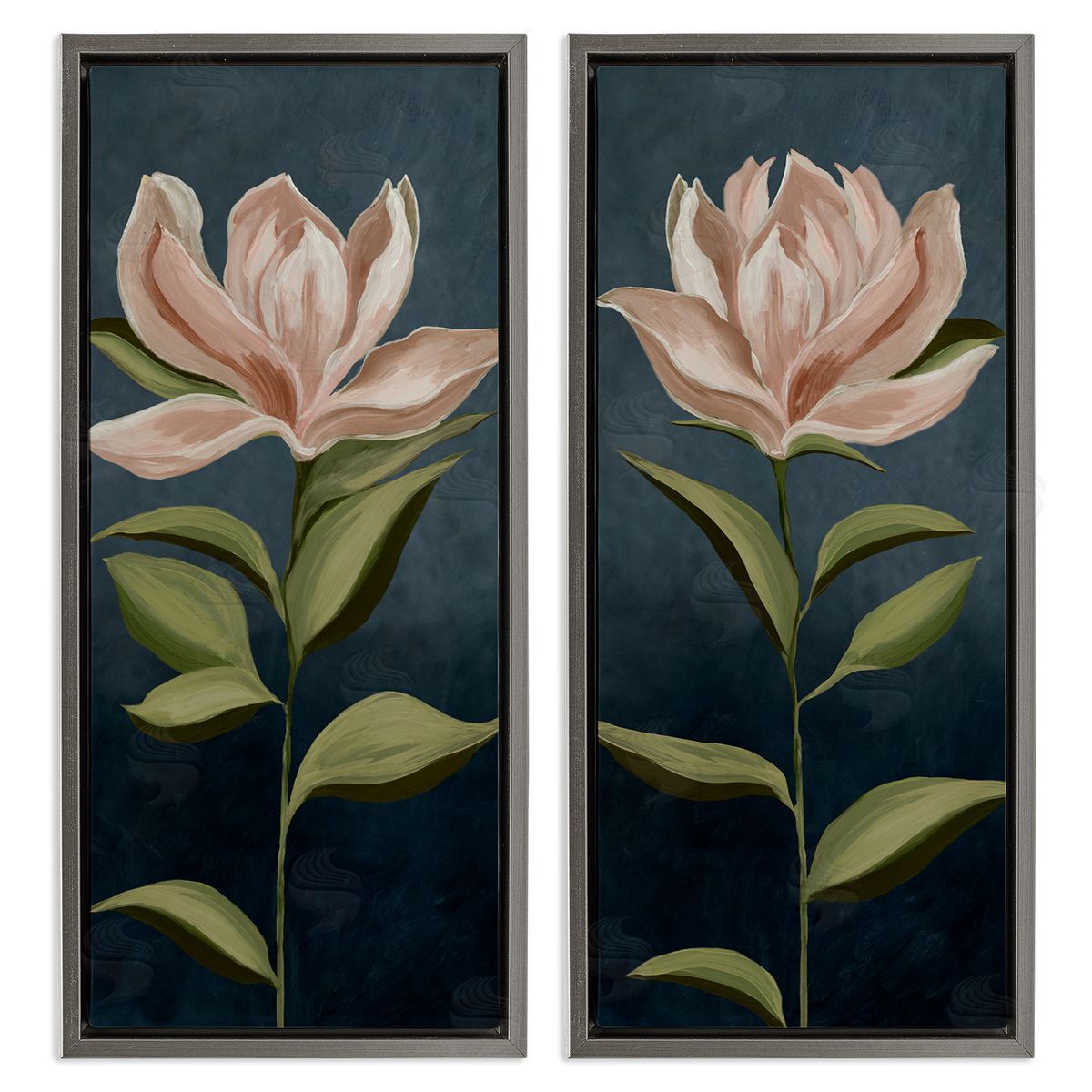 Pink Petaled Blooms Grey Floating Frame Canvas Wall Art, Home Decor by Jacob Q