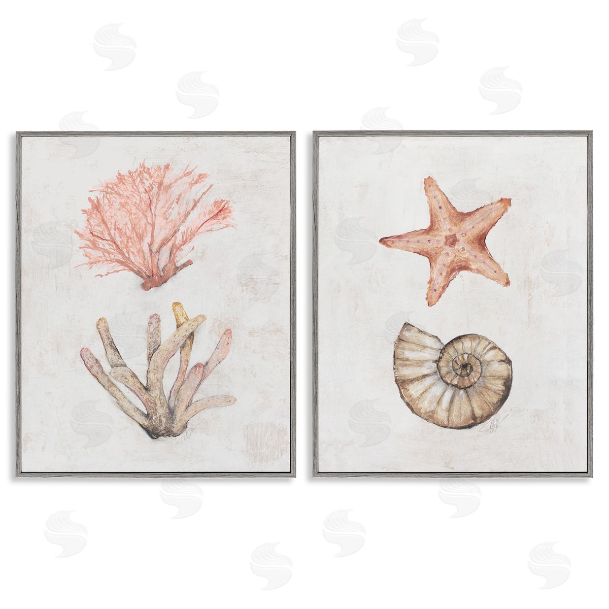 Neutral Pastel Sea Life Grey Frame Print Wall Art, Home Decor by Filippo Ioco