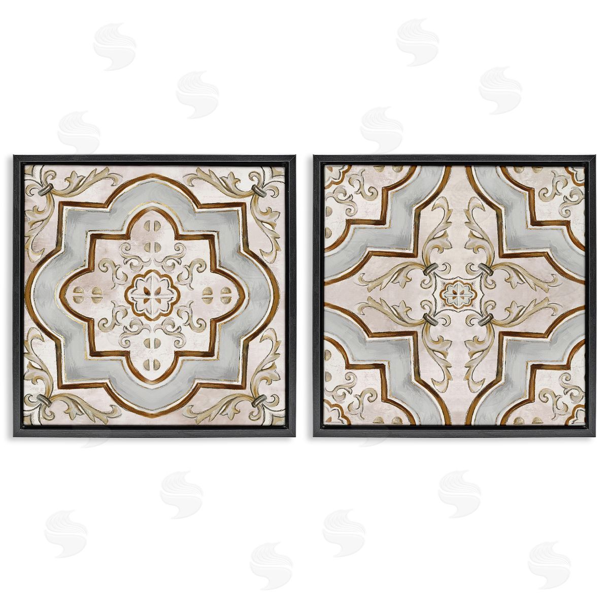 Moroccan Tile in Neutrals Black Floating Frame Canvas Wall Art, Home Decor by Irena Orlov