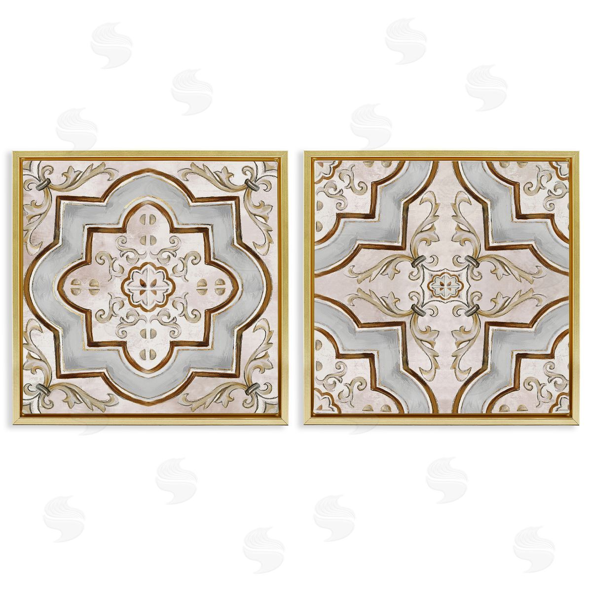 Moroccan Tile in Neutrals Gold Floating Frame Canvas Wall Art, Home Decor by Irena Orlov