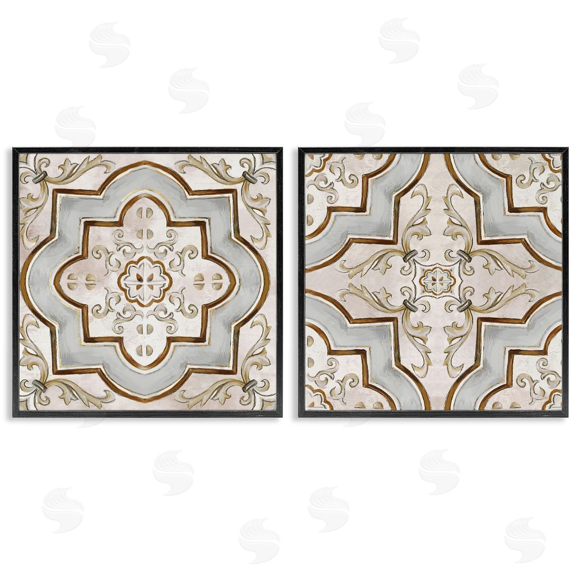 Moroccan Tile in Neutrals Black Frame Print Wall Art, Home Decor by Irena Orlov
