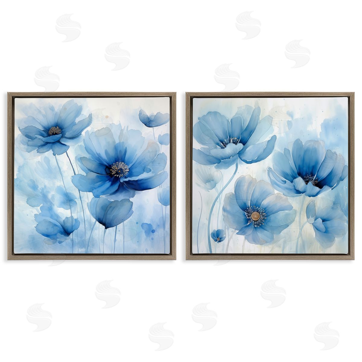 Saturated Blue Blossoms Brown Floating Frame Canvas Wall Art, Home Decor by Irena Orlov