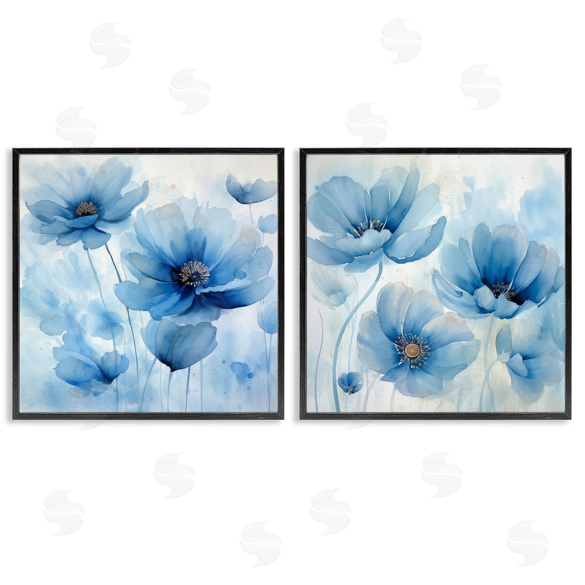Saturated Blue Blossoms Black Frame Print Wall Art, Home Decor by Irena Orlov