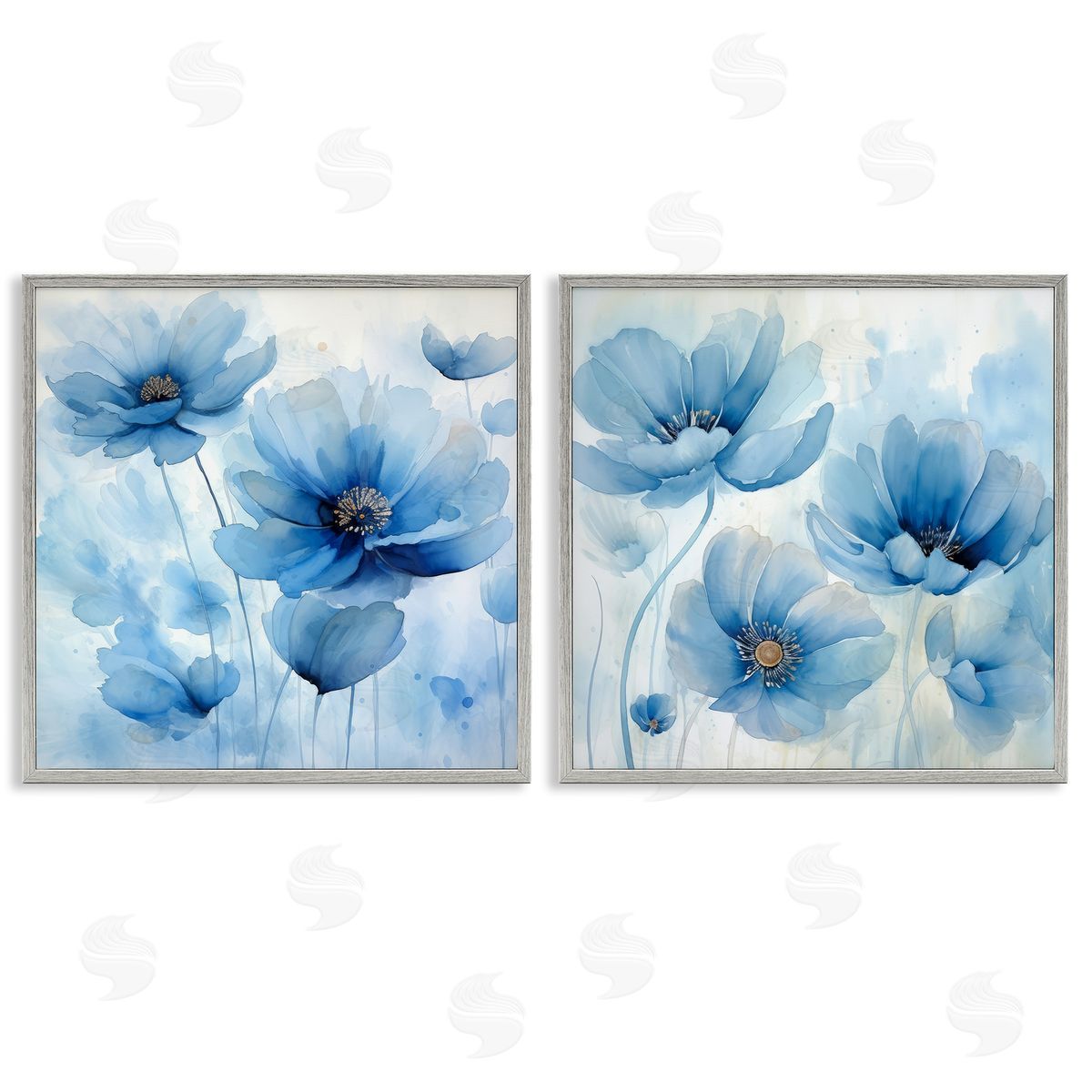 Saturated Blue Blossoms Grey Frame Print Wall Art, Home Decor by Irena Orlov