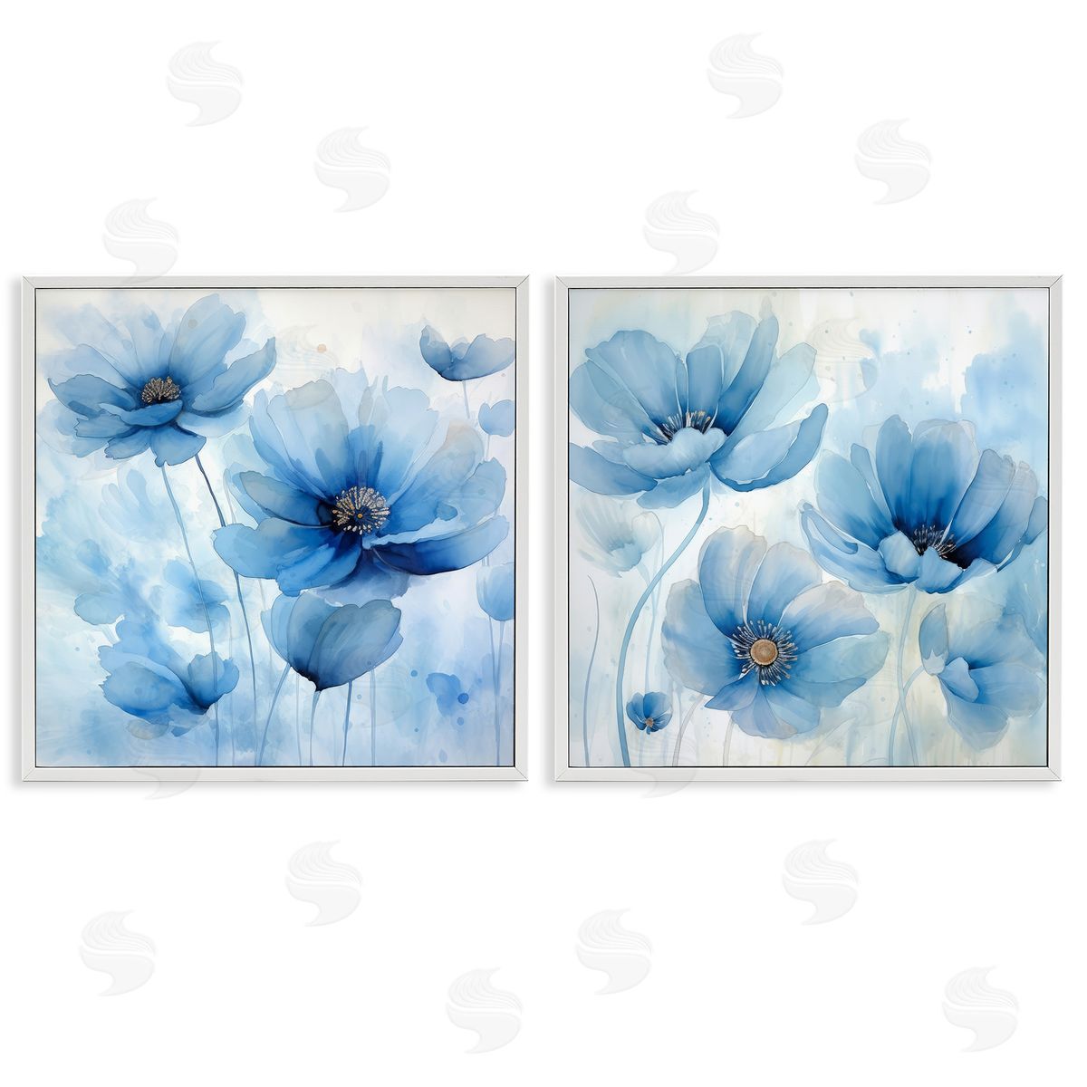 Saturated Blue Blossoms White Frame Print Wall Art, Home Decor by Irena Orlov