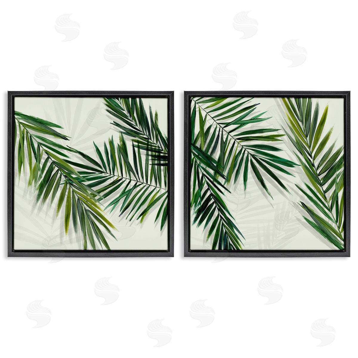 Palm Fronds over Neutral Black Floating Frame Canvas Wall Art, Home Decor by Hannah Dawson