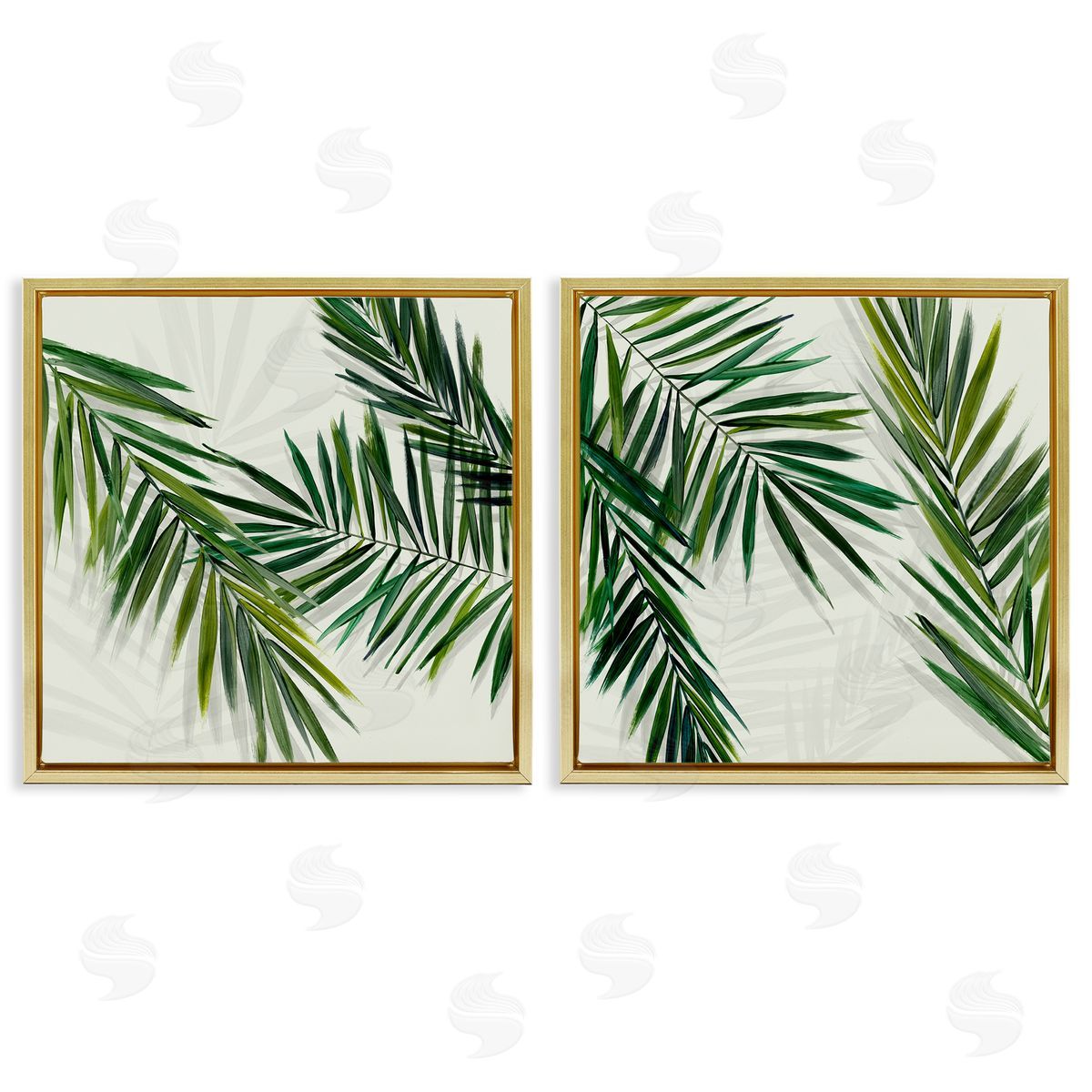 Palm Fronds over Neutral Gold Floating Frame Canvas Wall Art, Home Decor by Hannah Dawson