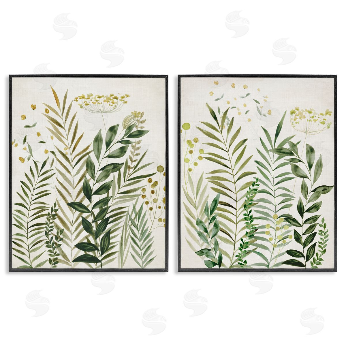 Varied Leaves & Fronds Black Frame Print Wall Art, Home Decor by Hannah Dawson