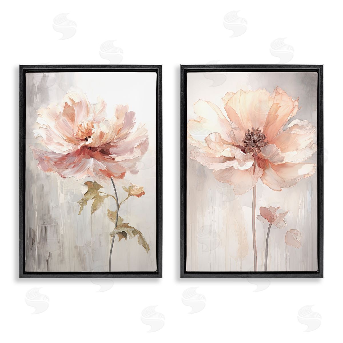 Soft Pink Budding Flowers Black Floating Frame Canvas Wall Art, Home Decor by Raymond Powers