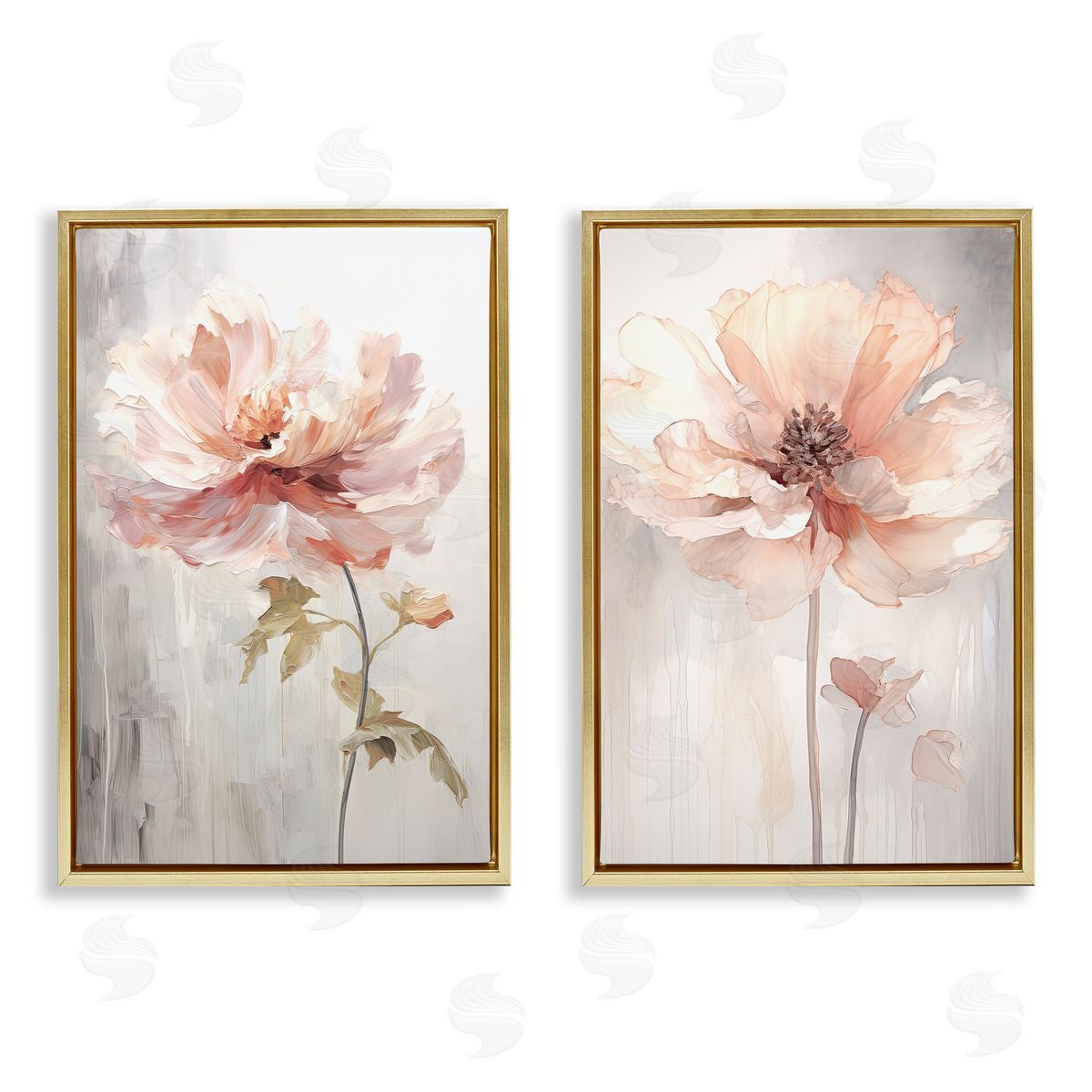 Soft Pink Budding Flowers Gold Floating Frame Canvas Wall Art, Home Decor by Raymond Powers