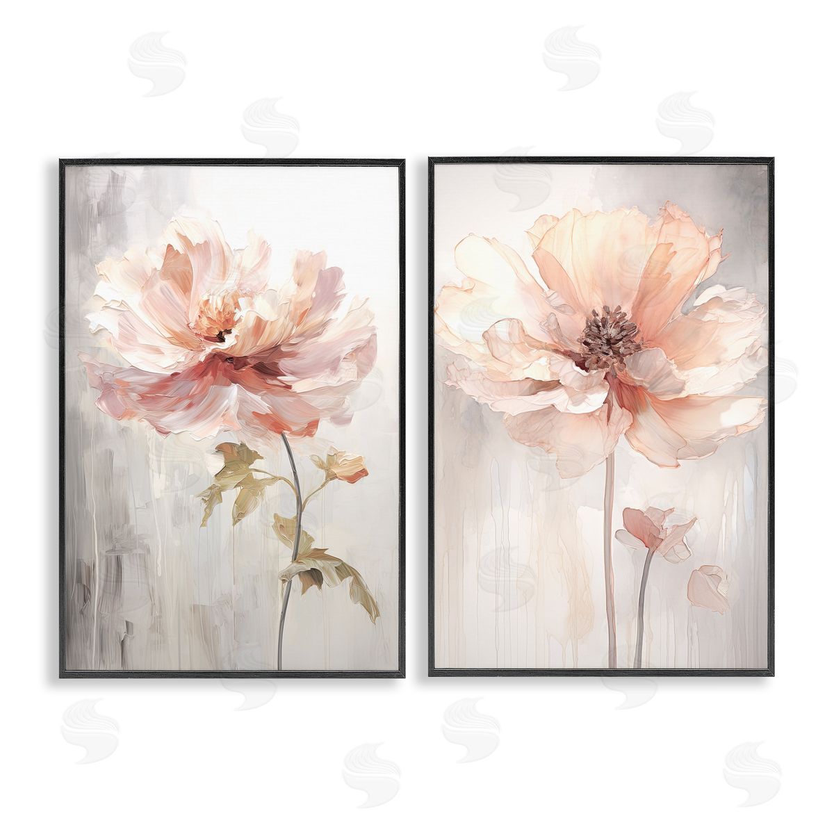 Soft Pink Budding Flowers Black Frame Print Wall Art, Home Decor by Raymond Powers