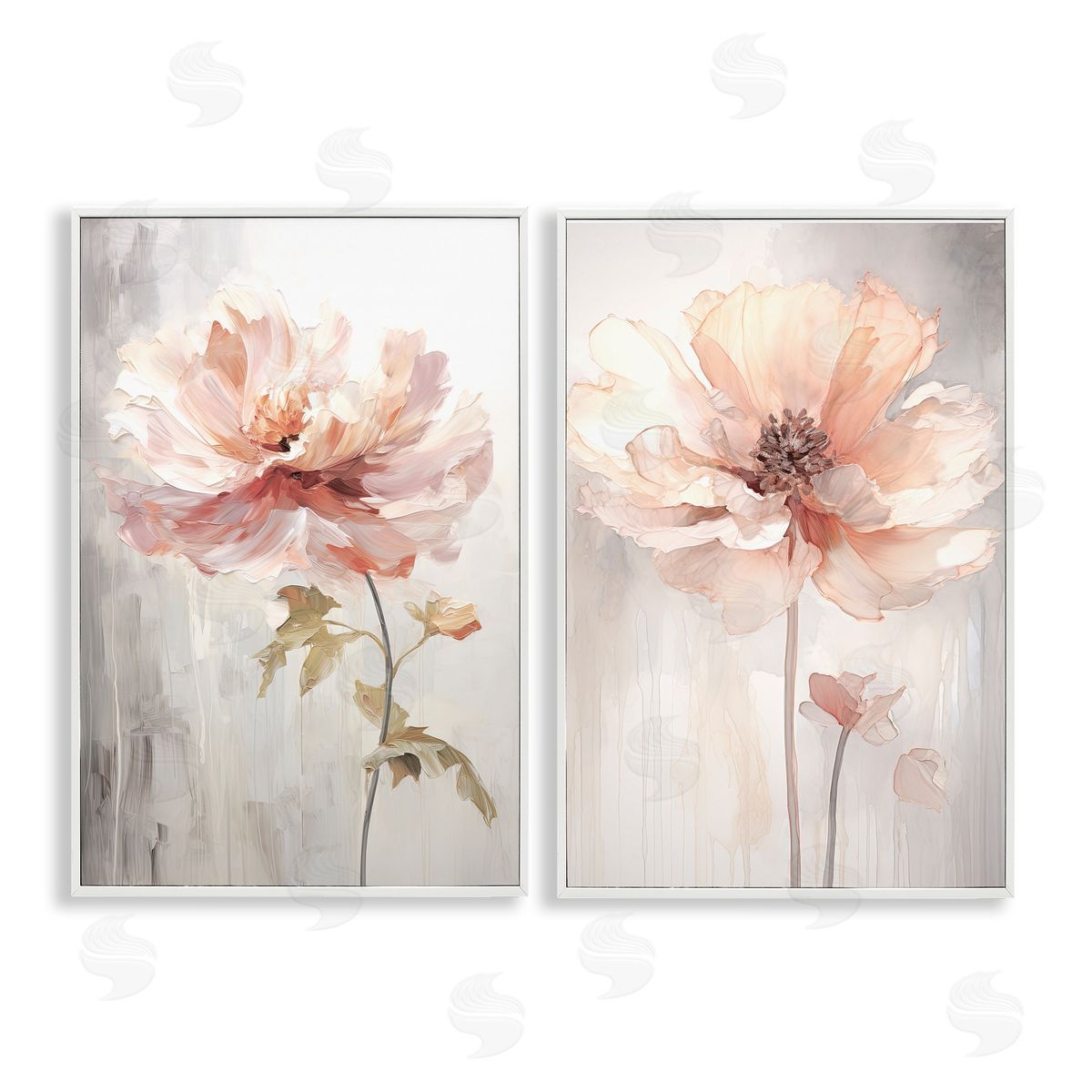 Soft Pink Budding Flowers White Frame Print Wall Art, Home Decor by Raymond Powers