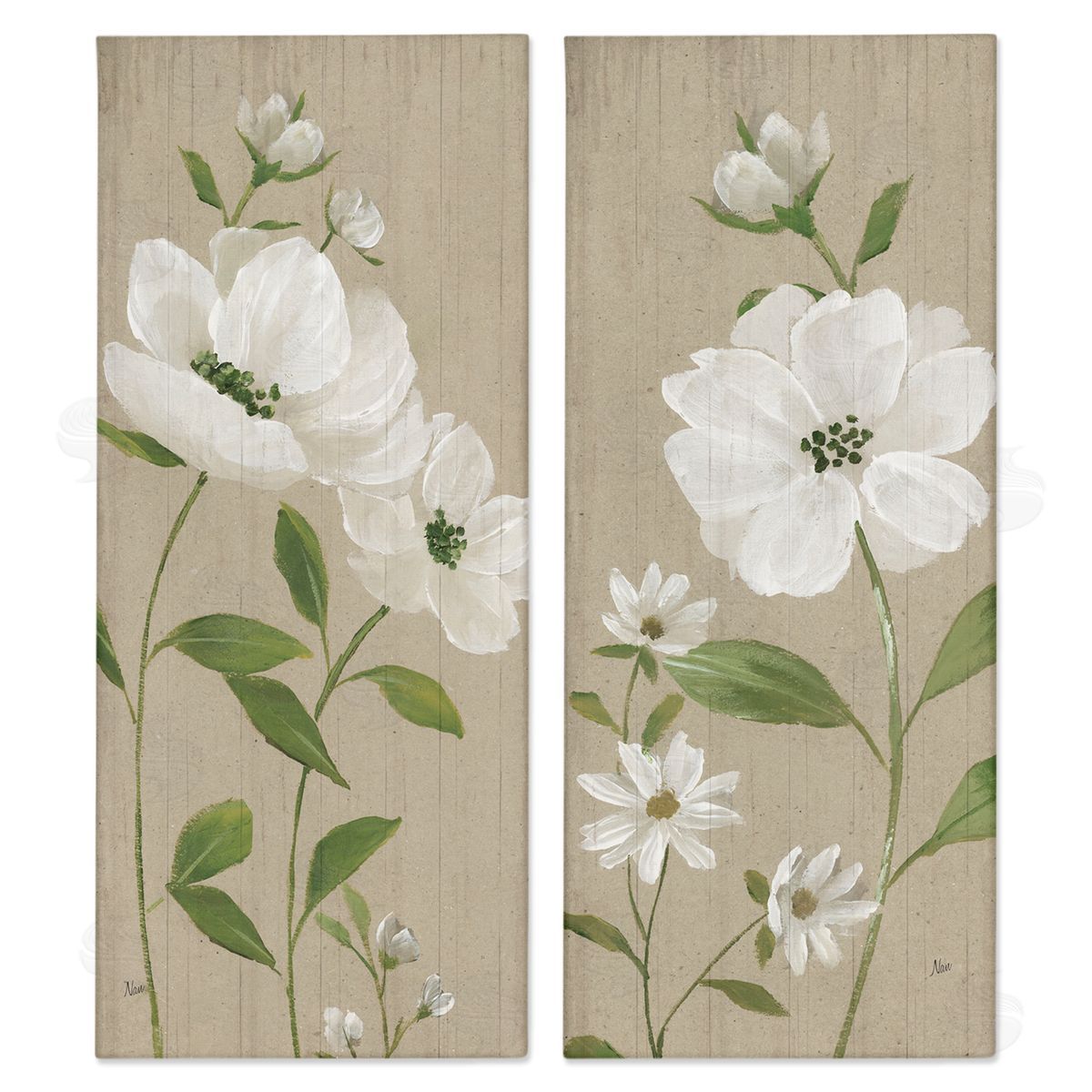Cottage Blossoms on Beige Canvas Wall Art, Home Decor by Nan