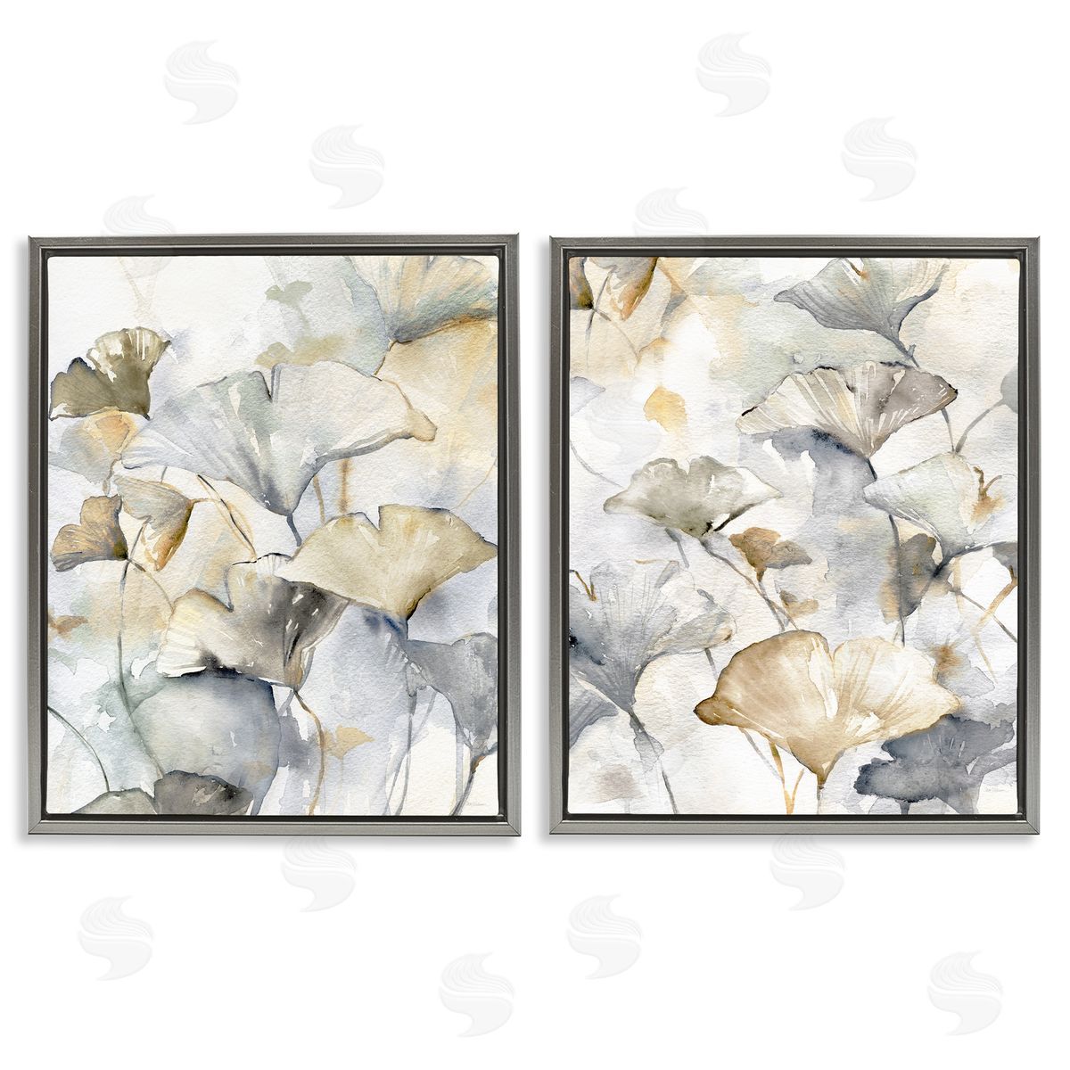 Gingko Leaves in Layers Grey Floating Frame Canvas Wall Art, Home Decor by Carol Robinson