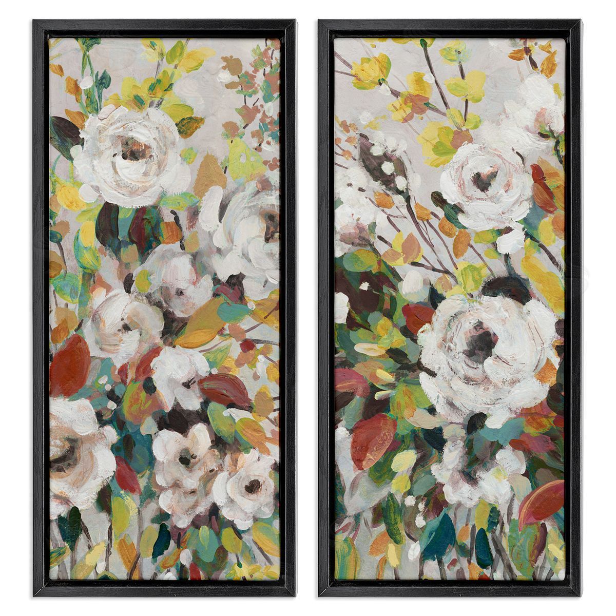 Bright Cottage Gardens Black Floating Frame Canvas Wall Art, Home Decor by Carol Robinson