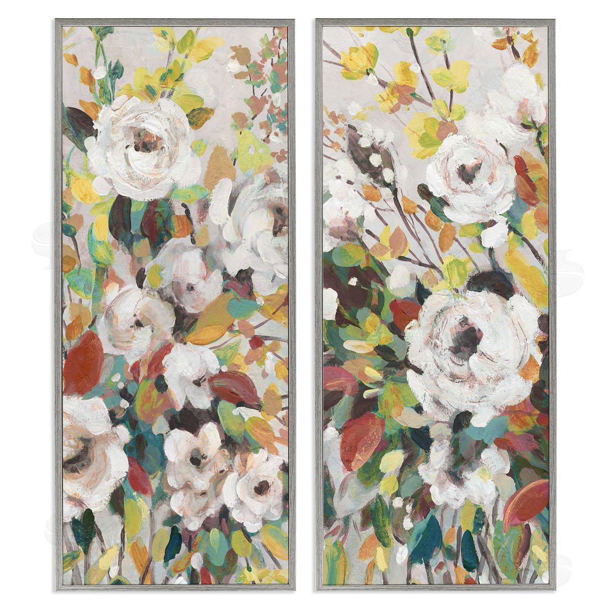 Bright Cottage Gardens Grey Frame Print Wall Art, Home Decor by Carol Robinson