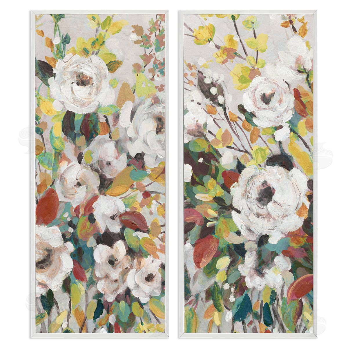 Bright Cottage Gardens White Frame Print Wall Art, Home Decor by Carol Robinson