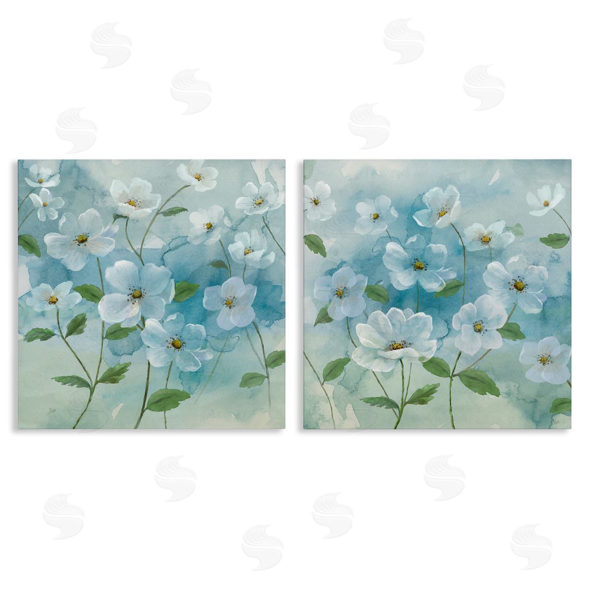 Blue & White Apple Blossoms Canvas Wall Art, Home Decor by Nan