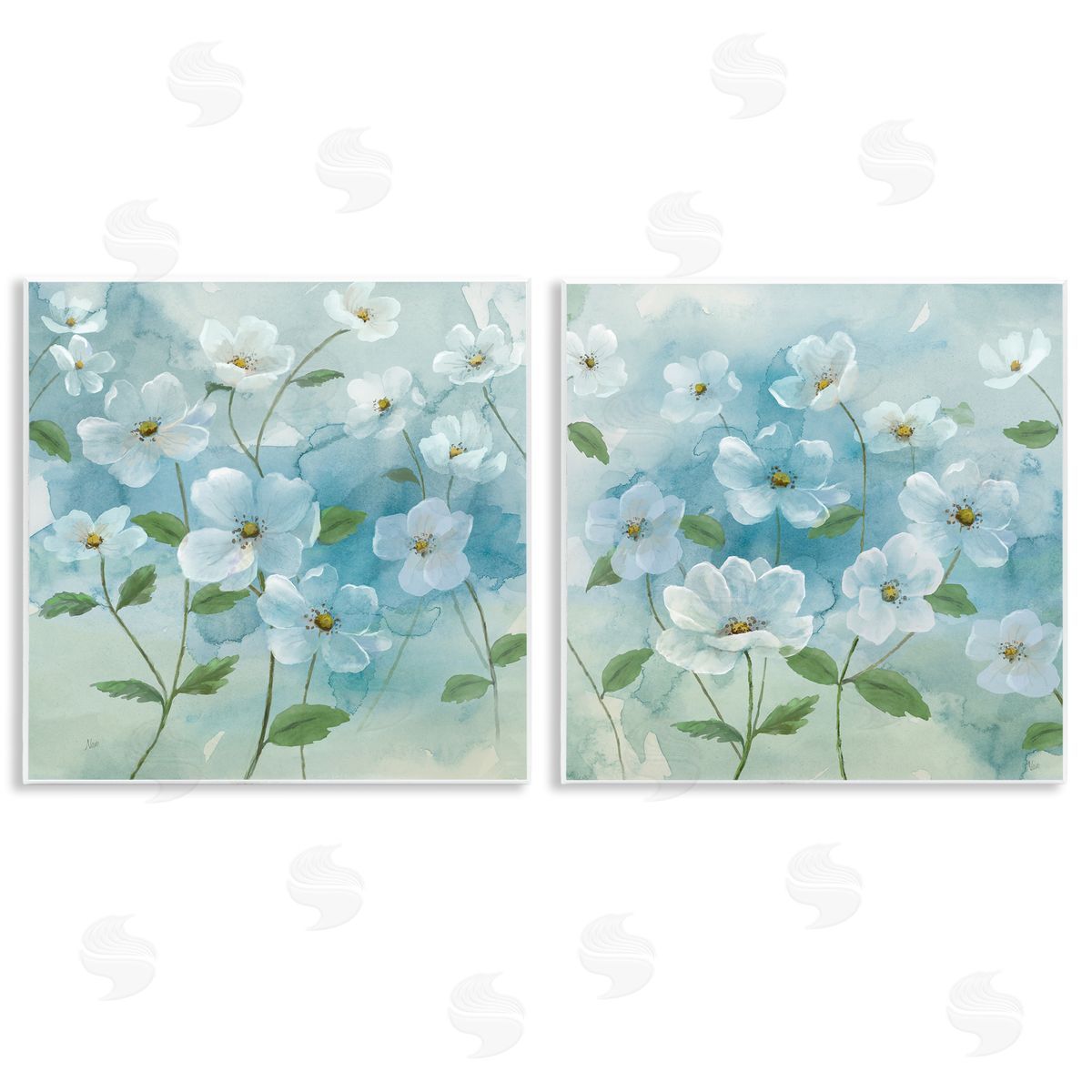 Blue & White Apple Blossoms Wood Plaque Wall Art, Home Decor by Nan