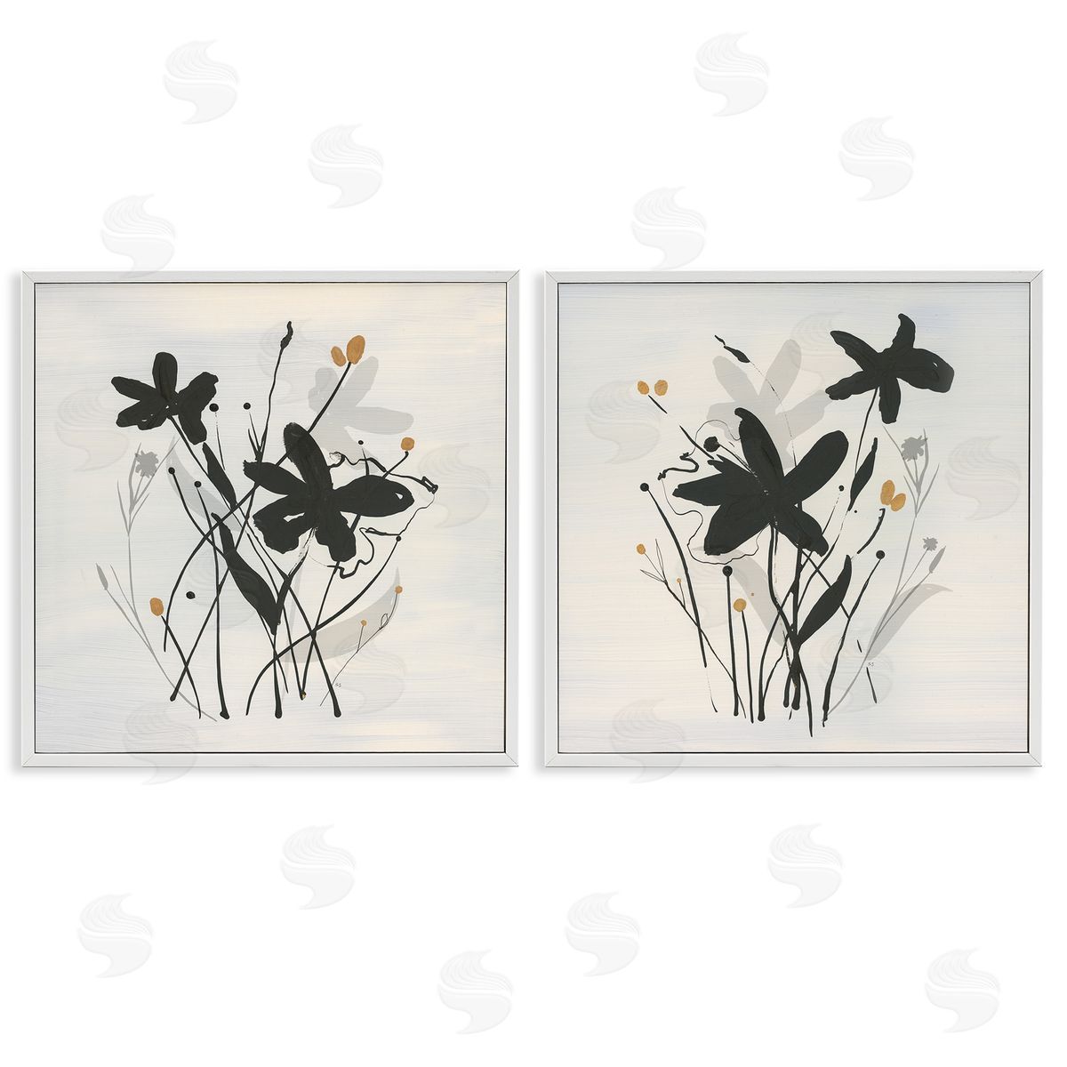 Contemporary Floral Sprigs White Frame Print Wall Art, Home Decor by Susan Jill