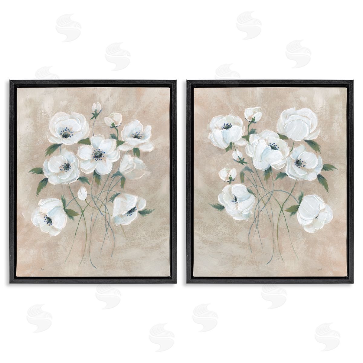 Traditional Blossoms Bundle Black Floating Frame Canvas Wall Art, Home Decor by Nan