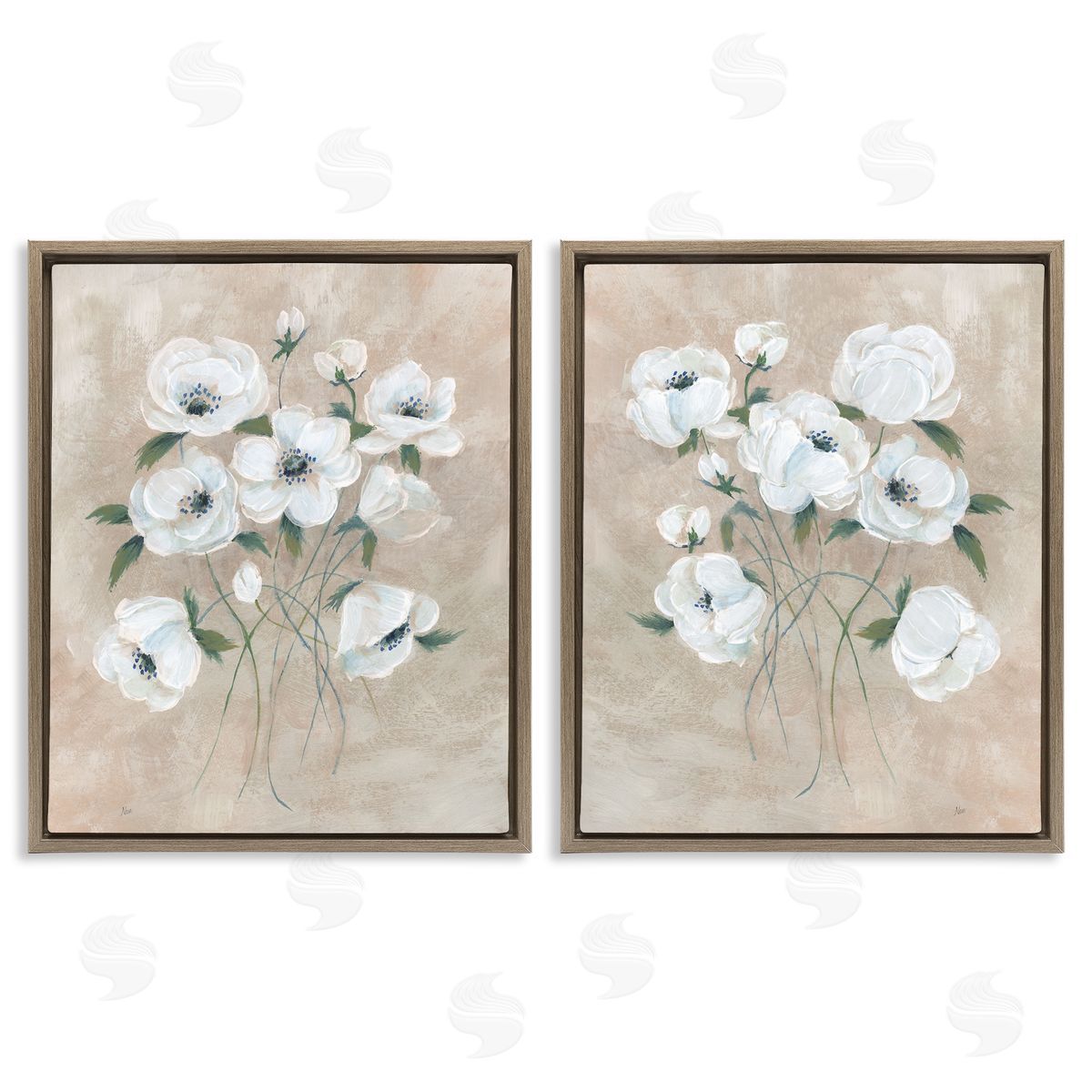 Traditional Blossoms Bundle Brown Floating Frame Canvas Wall Art, Home Decor by Nan