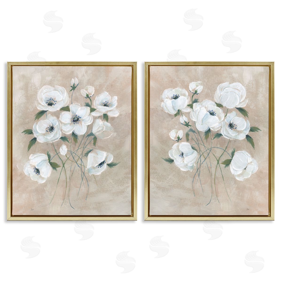 Traditional Blossoms Bundle Gold Floating Frame Canvas Wall Art, Home Decor by Nan