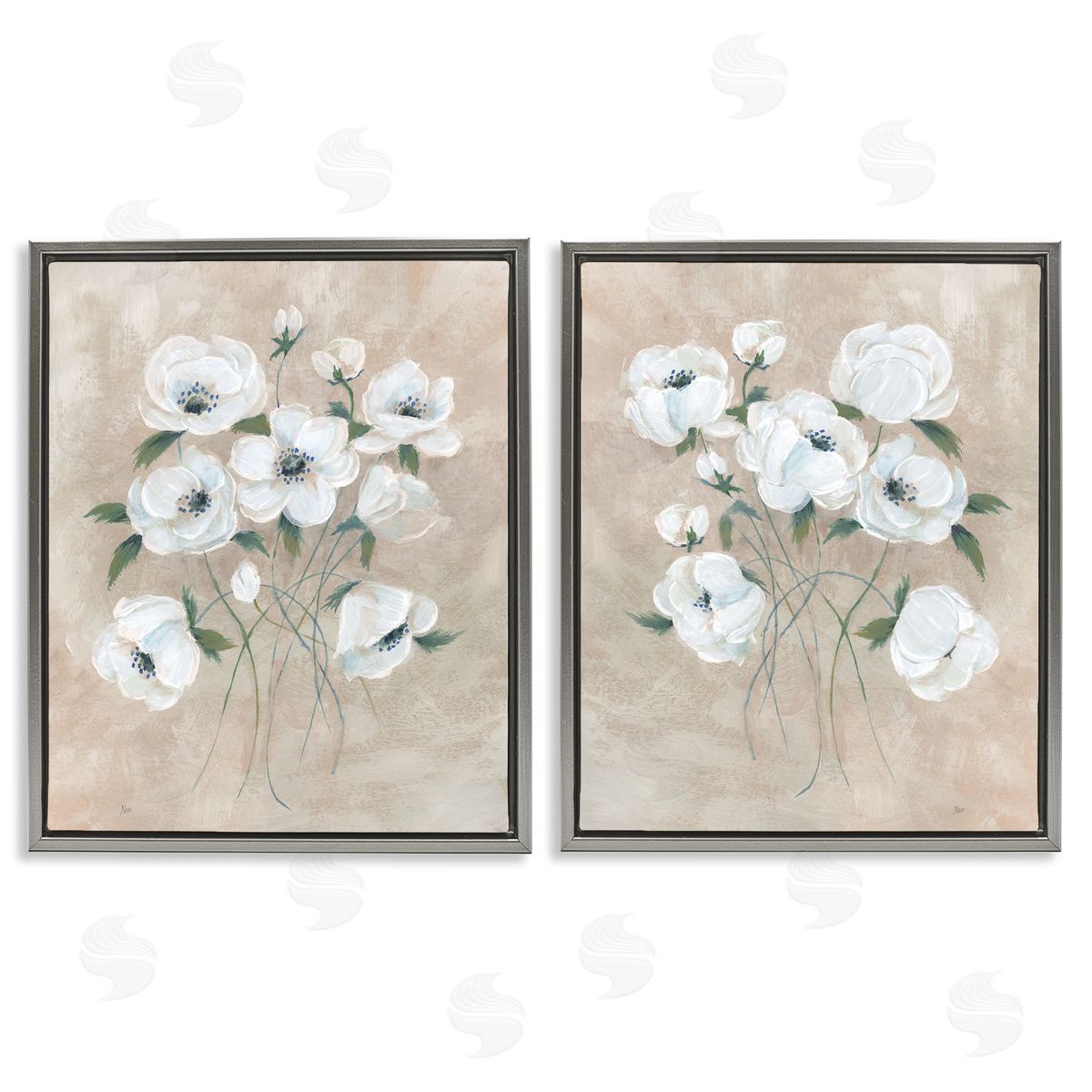 Traditional Blossoms Bundle Grey Floating Frame Canvas Wall Art, Home Decor by Nan
