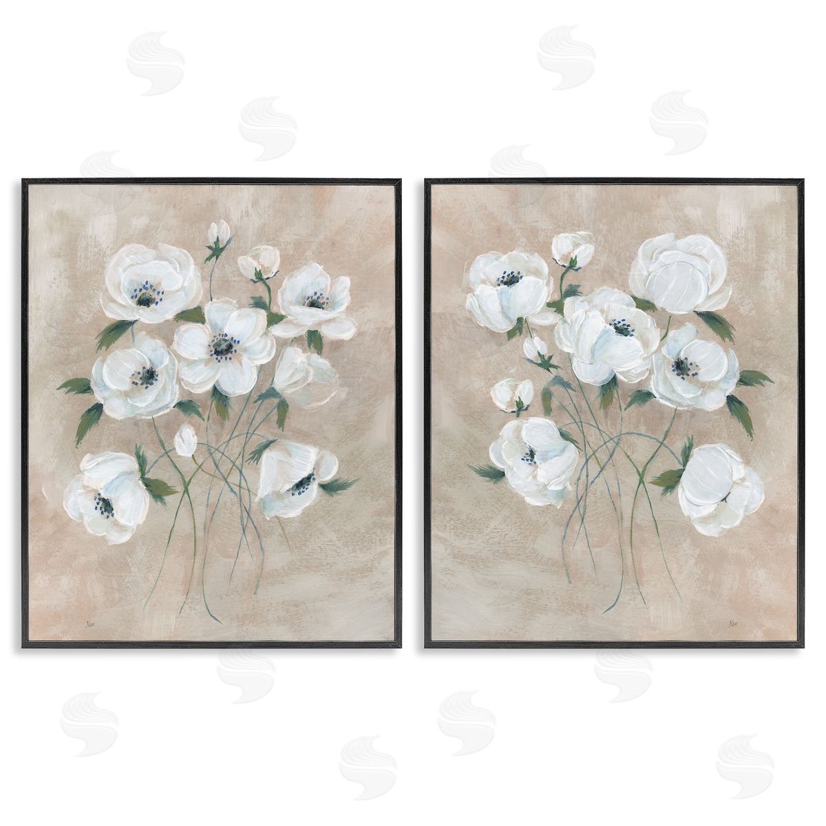 Traditional Blossoms Bundle Black Frame Print Wall Art, Home Decor by Nan