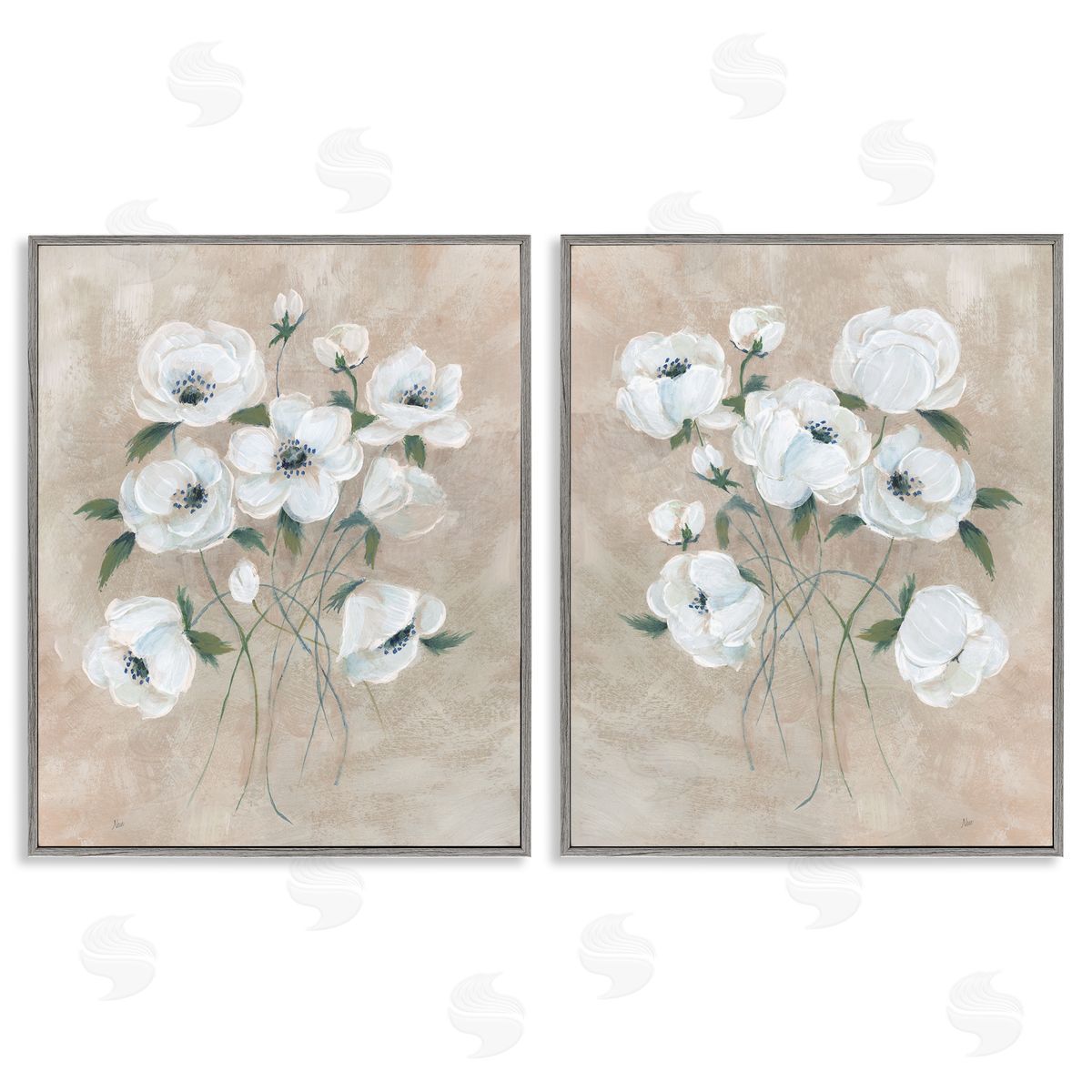 Traditional Blossoms Bundle Grey Frame Print Wall Art, Home Decor by Nan