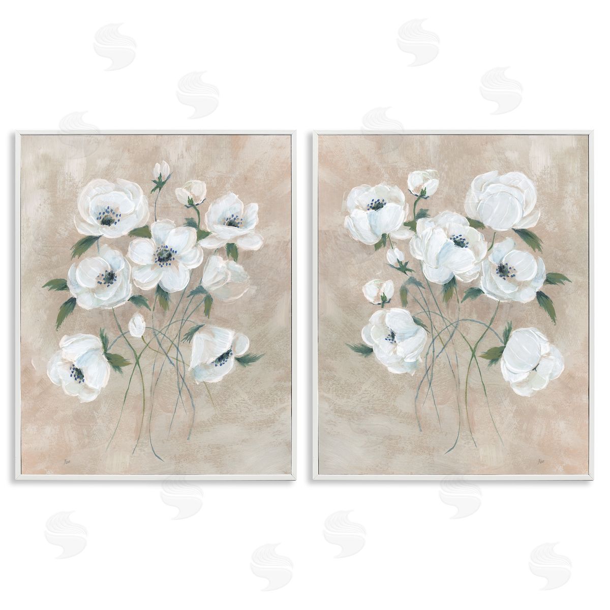 Traditional Blossoms Bundle White Frame Print Wall Art, Home Decor by Nan