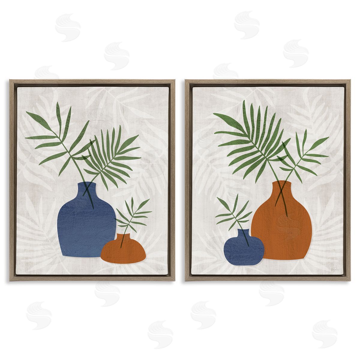 Midcentury Palm Vases Brown Floating Frame Canvas Wall Art, Home Decor by Natalie Carpentieri