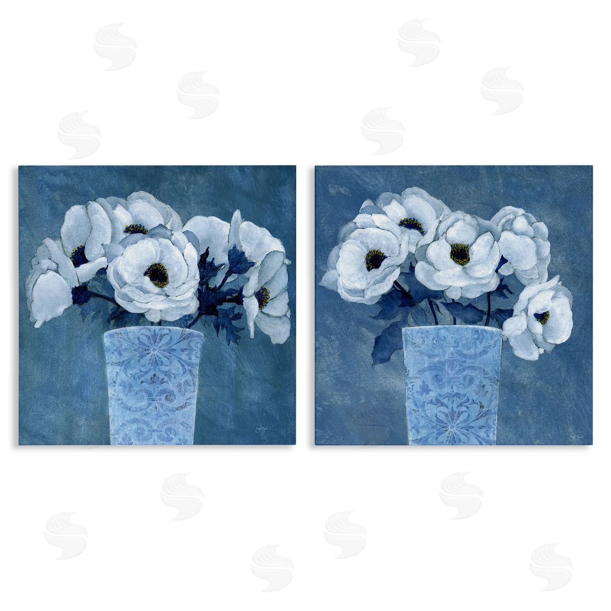 Magnolia Bouquets on Blue Canvas Wall Art, Home Decor by Janet Tava