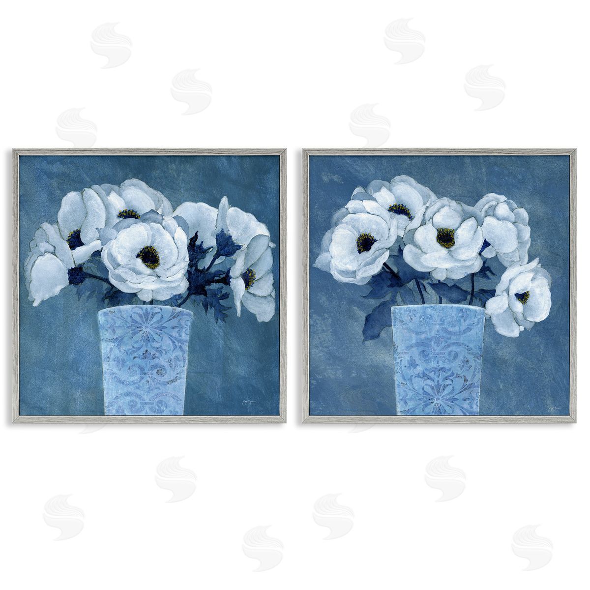 Magnolia Bouquets on Blue Grey Frame Print Wall Art, Home Decor by Janet Tava