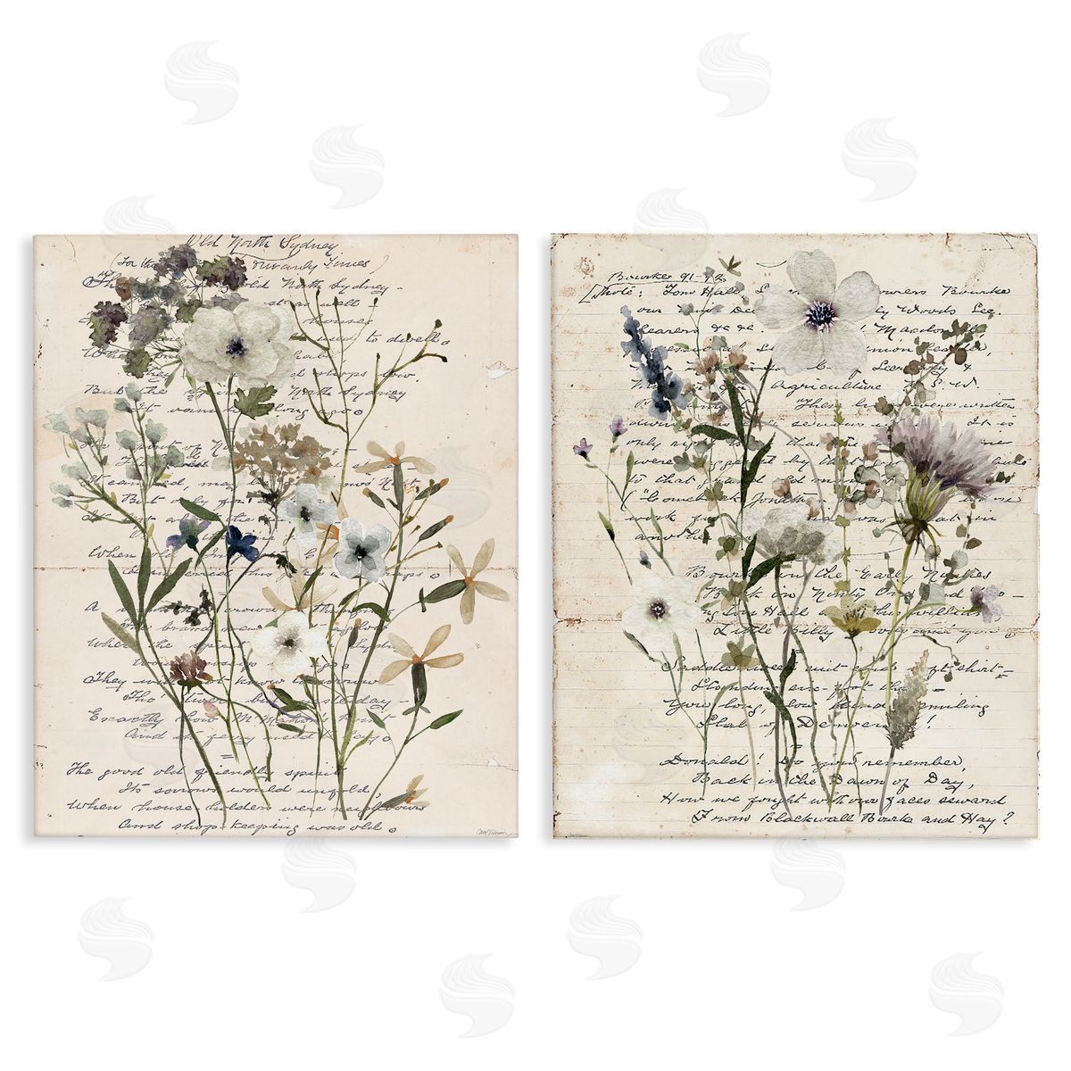 Vintage Letters with Botanicals Canvas Wall Art, Home Decor by Carol Robinson