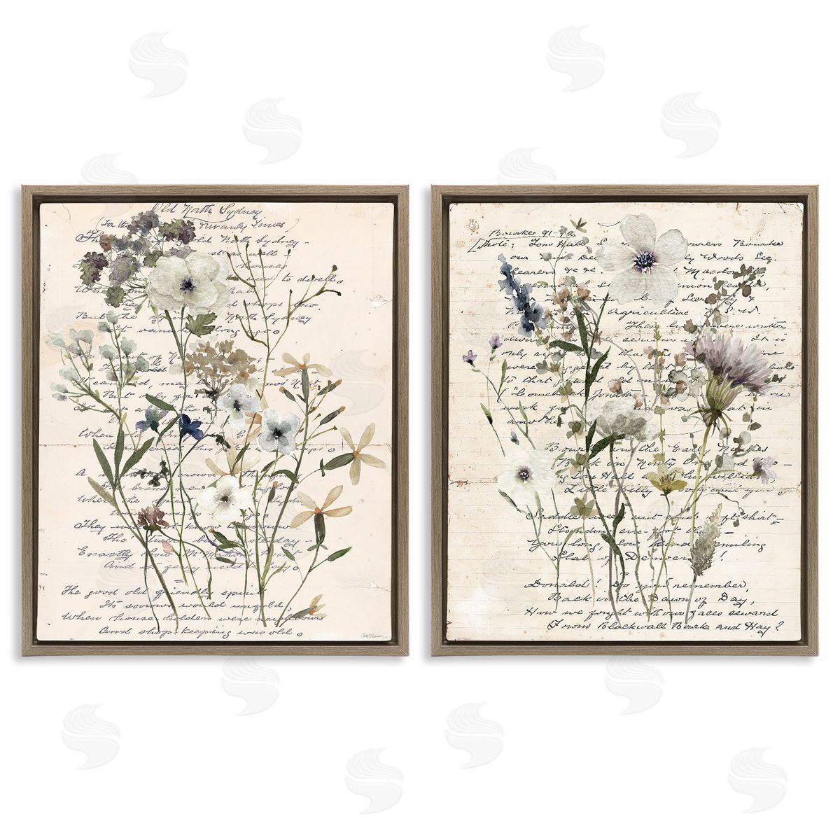 Vintage Letters with Botanicals Brown Floating Frame Canvas Wall Art, Home Decor by Carol Robinson