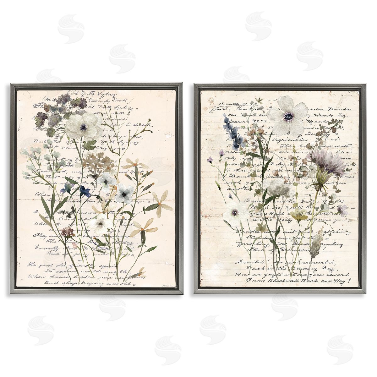 Vintage Letters with Botanicals Grey Floating Frame Canvas Wall Art, Home Decor by Carol Robinson