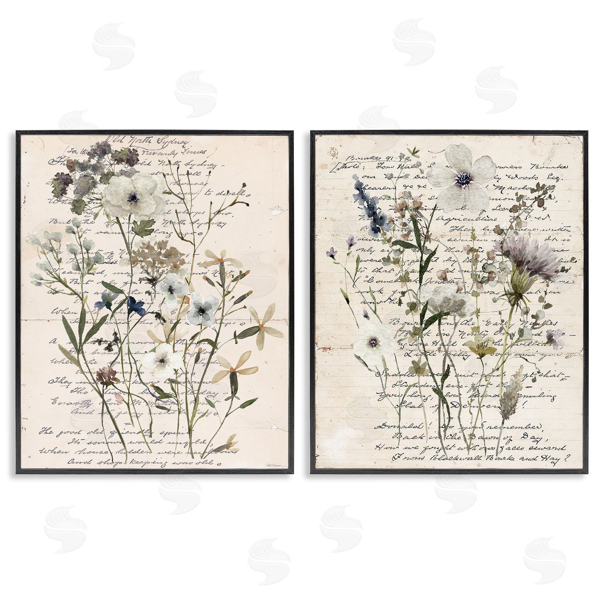 Vintage Letters with Botanicals Black Frame Print Wall Art, Home Decor by Carol Robinson