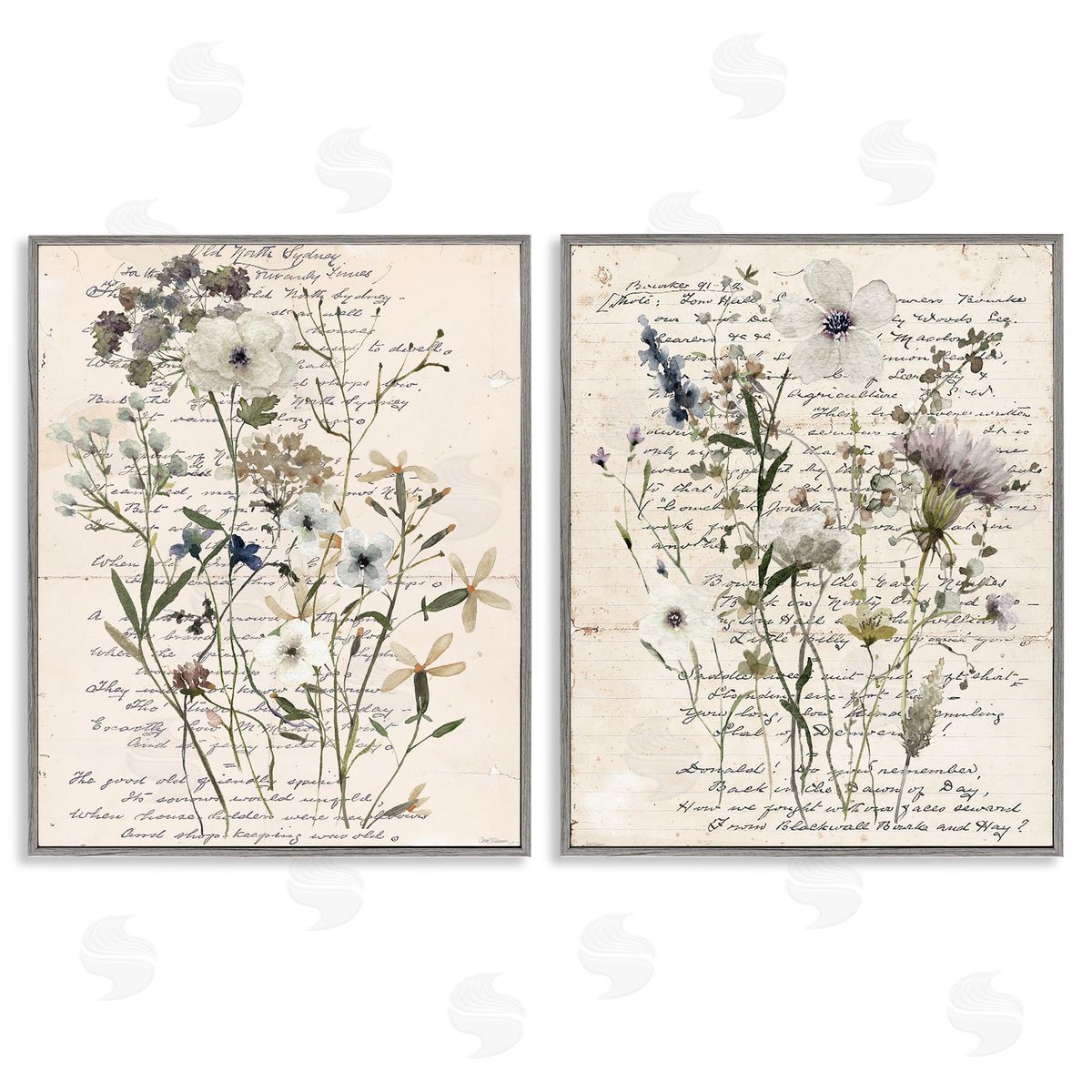 Vintage Letters with Botanicals Grey Frame Print Wall Art, Home Decor by Carol Robinson