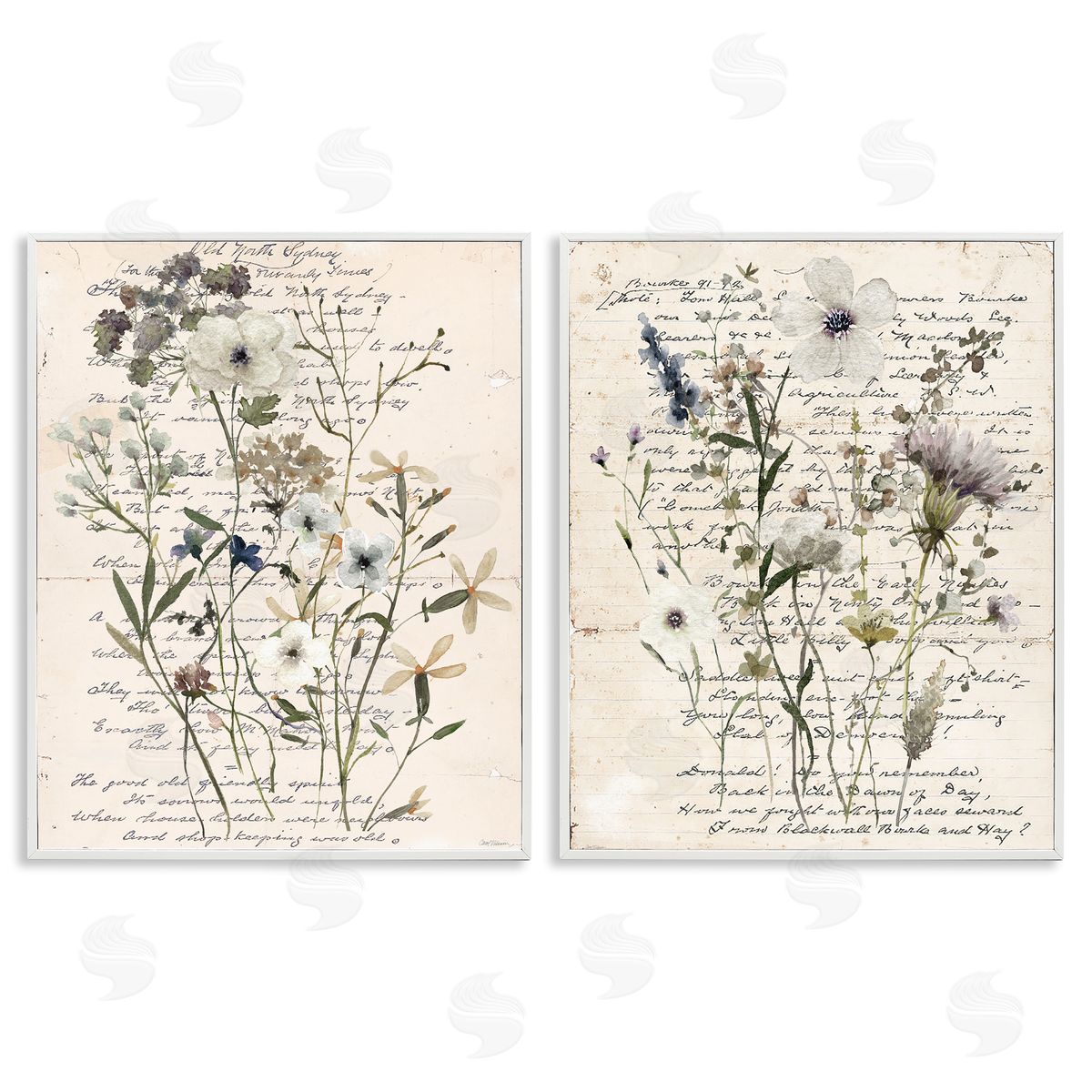 Vintage Letters with Botanicals White Frame Print Wall Art, Home Decor by Carol Robinson