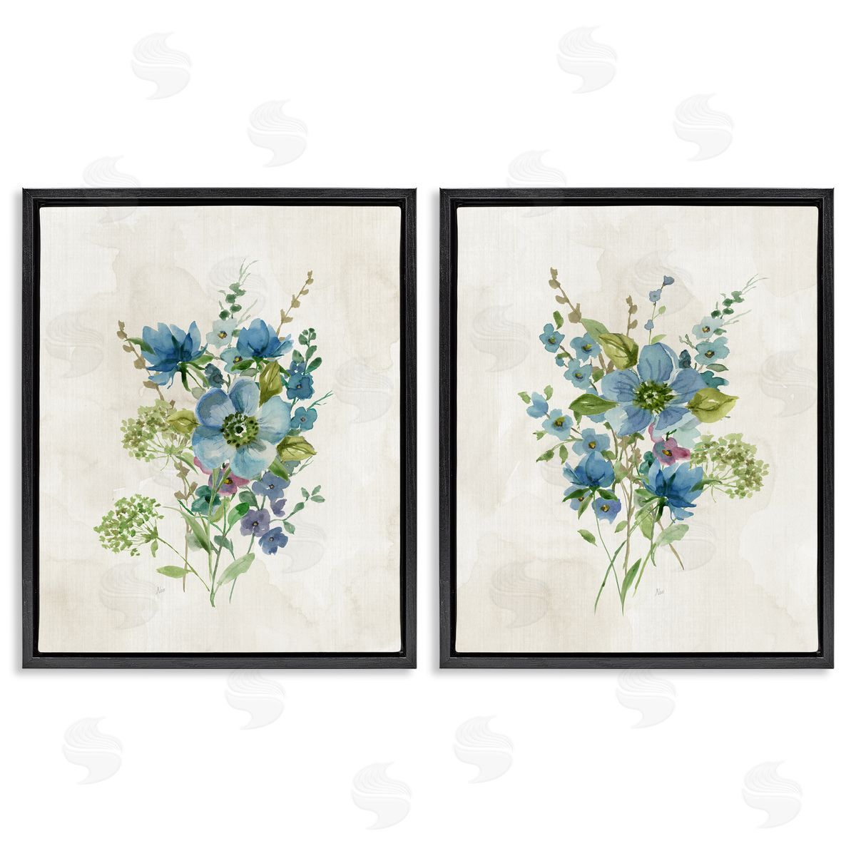 Delicate Blossom Bundles Black Floating Frame Canvas Wall Art, Home Decor by Nan