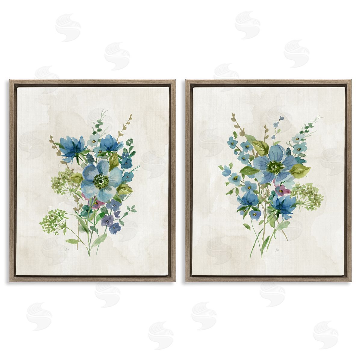Delicate Blossom Bundles Brown Floating Frame Canvas Wall Art, Home Decor by Nan